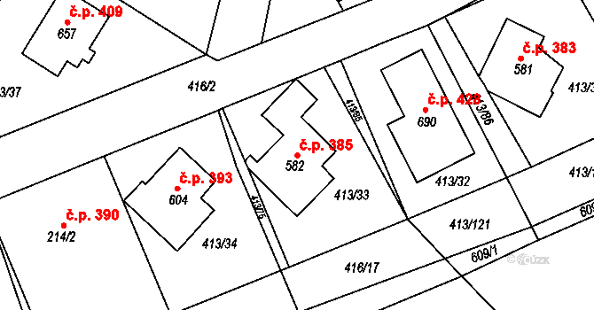 Železná Ruda 385 na parcele st. 582 v KÚ Železná Ruda, Katastrální mapa