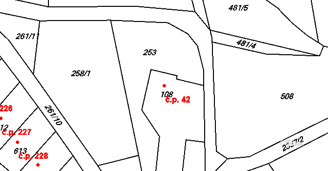 Držkov 42 na parcele st. 108 v KÚ Držkov, Katastrální mapa