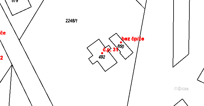 Antonínov 31, Josefův Důl na parcele st. 492 v KÚ Antonínov, Katastrální mapa