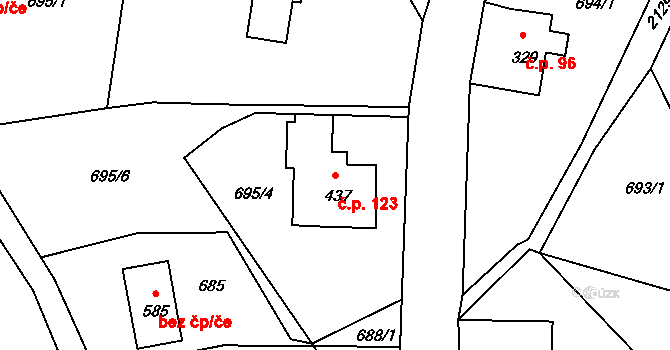 Alšovice 123, Pěnčín na parcele st. 437 v KÚ Alšovice, Katastrální mapa