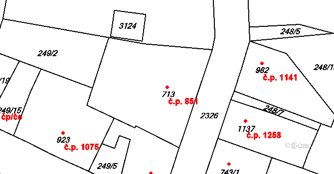 Jablonec nad Nisou 851 na parcele st. 713 v KÚ Jablonec nad Nisou, Katastrální mapa