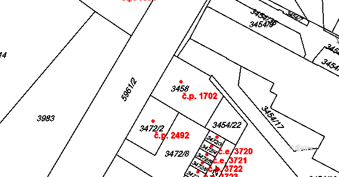 Jihlava 1702 na parcele st. 3458 v KÚ Jihlava, Katastrální mapa