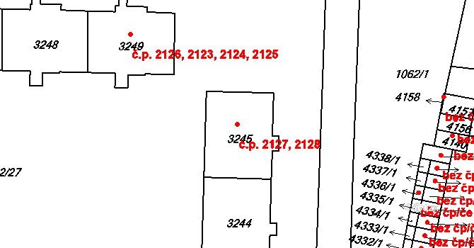 Nymburk 2127,2128 na parcele st. 3245 v KÚ Nymburk, Katastrální mapa