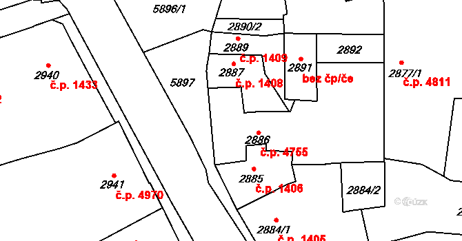 Jihlava 4755 na parcele st. 2886 v KÚ Jihlava, Katastrální mapa