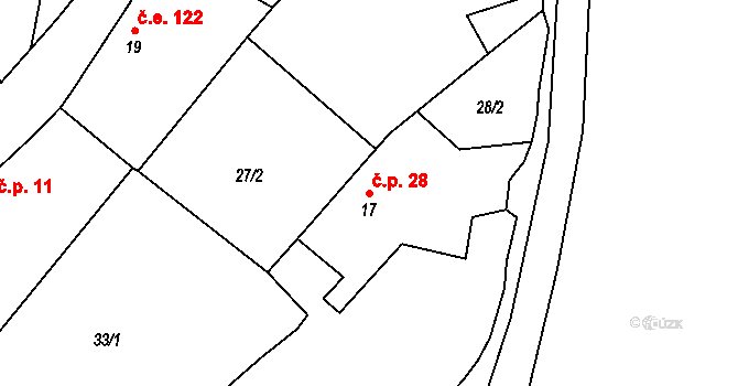 Čelina 28, Borotice na parcele st. 17 v KÚ Čelina, Katastrální mapa