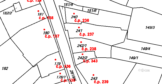 Luby 238 na parcele st. 242/1 v KÚ Luby I, Katastrální mapa