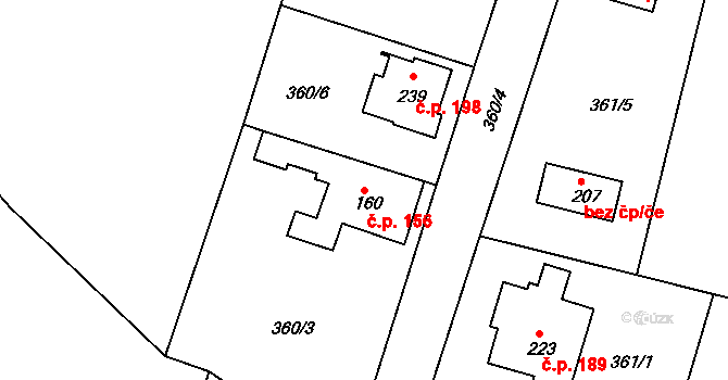 Kyšice 156 na parcele st. 160 v KÚ Kyšice, Katastrální mapa