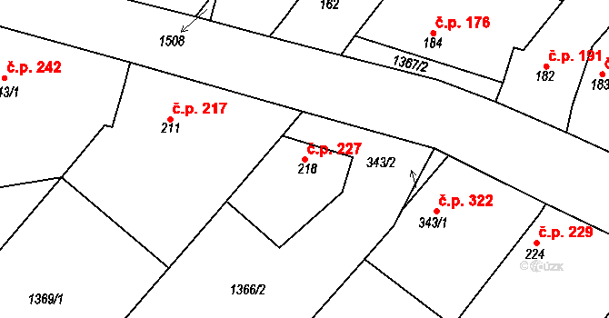 Zbraslav 227 na parcele st. 218 v KÚ Zbraslav na Moravě, Katastrální mapa