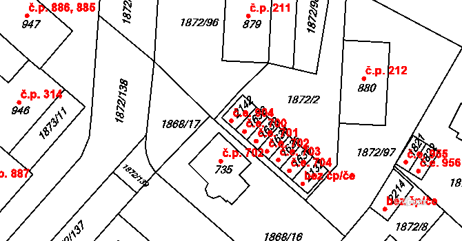 Tišnov 904 na parcele st. 2142 v KÚ Tišnov, Katastrální mapa