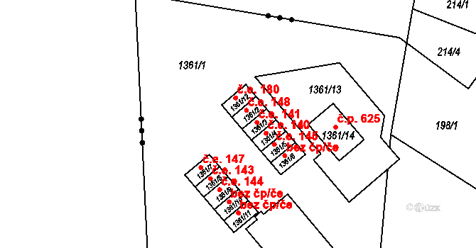 Zastávka 148 na parcele st. 1361/2 v KÚ Zastávka, Katastrální mapa