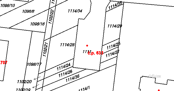 Velká nad Veličkou 633 na parcele st. 1111 v KÚ Velká nad Veličkou, Katastrální mapa