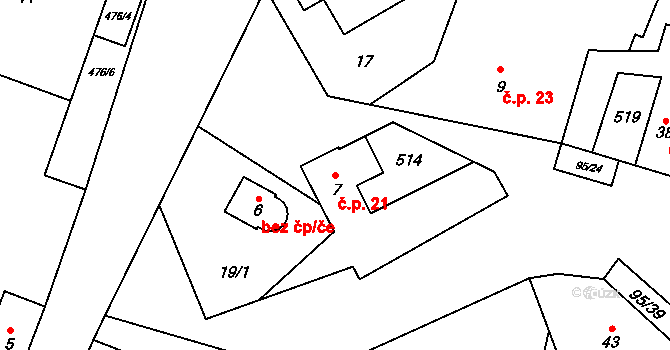 Kováry 21, Zákolany na parcele st. 7 v KÚ Kováry, Katastrální mapa