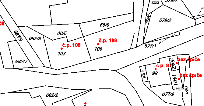 Kozlov 106 na parcele st. 106 v KÚ Kozlov u Jihlavy, Katastrální mapa