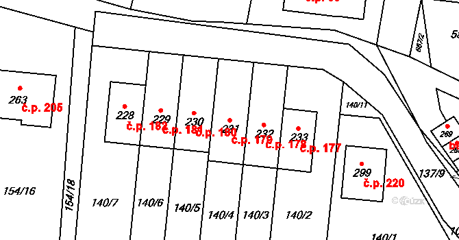 Puklice 179 na parcele st. 231 v KÚ Puklice, Katastrální mapa
