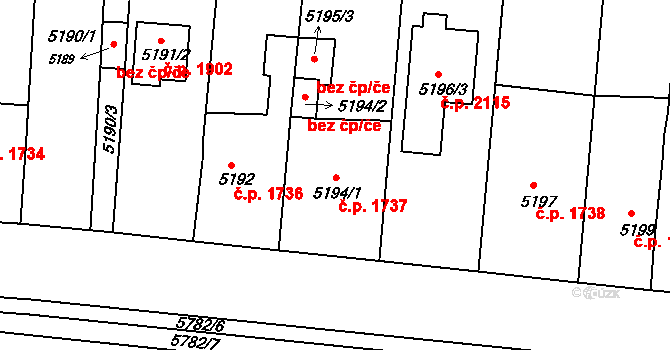 Pod Bezručovým vrchem 1737, Krnov na parcele st. 5194/1 v KÚ Krnov-Horní Předměstí, Katastrální mapa