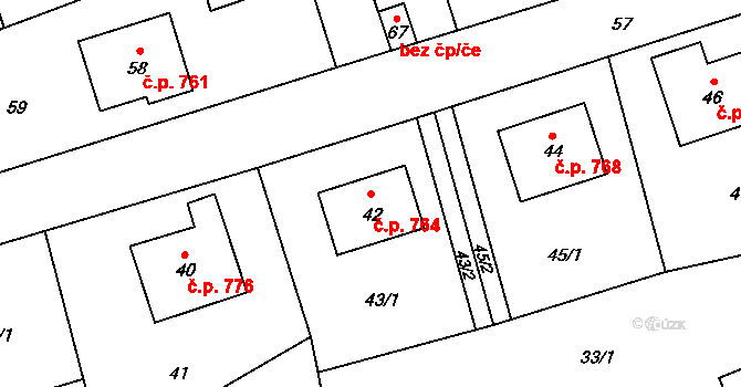 Libušín 764 na parcele st. 42 v KÚ Libušín, Katastrální mapa