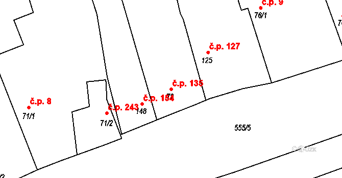 Veltruby 135 na parcele st. 72 v KÚ Veltruby, Katastrální mapa