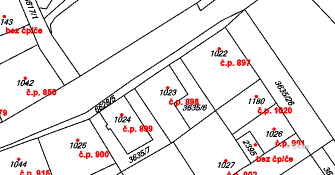 Kraslice 898 na parcele st. 1023 v KÚ Kraslice, Katastrální mapa