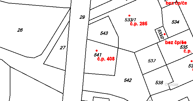 Hrádek nad Nisou 408 na parcele st. 541 v KÚ Hrádek nad Nisou, Katastrální mapa