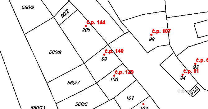 Cerhovice 140 na parcele st. 99 v KÚ Cerhovice, Katastrální mapa