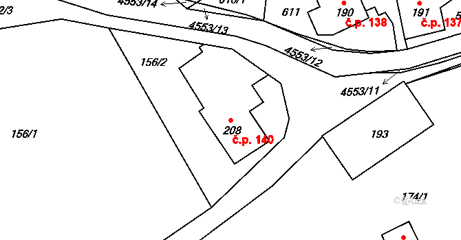 Skorošice 140 na parcele st. 208 v KÚ Horní Skorošice, Katastrální mapa