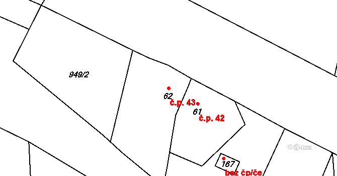 Sytno 43 na parcele st. 62 v KÚ Sytno, Katastrální mapa