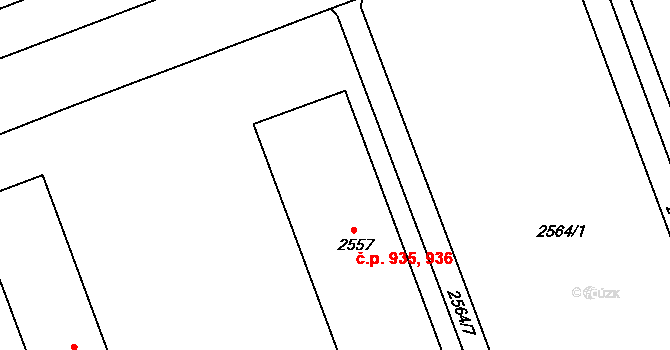 Hulín 935,936 na parcele st. 2557 v KÚ Hulín, Katastrální mapa
