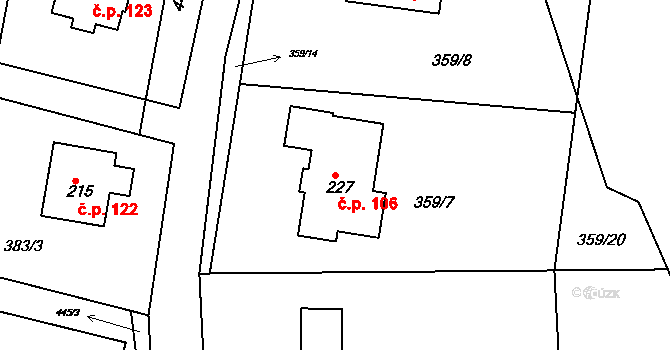 Vysoká u Příbramě 106 na parcele st. 227 v KÚ Vysoká u Příbramě, Katastrální mapa