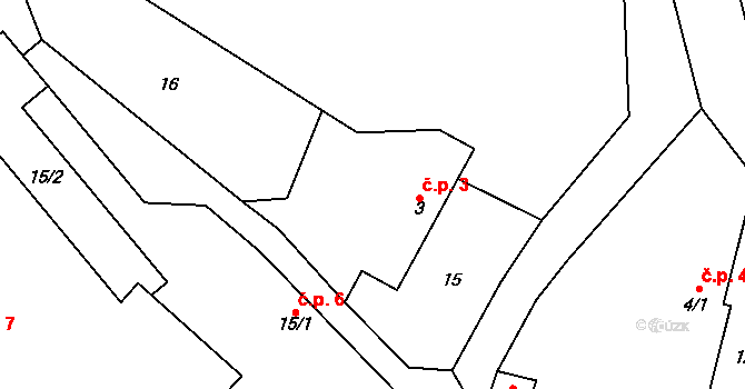 Chloumek 3, Boháňka na parcele st. 3 v KÚ Chloumek u Hořic, Katastrální mapa