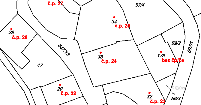 Chomutice 24 na parcele st. 33 v KÚ Chomutice, Katastrální mapa