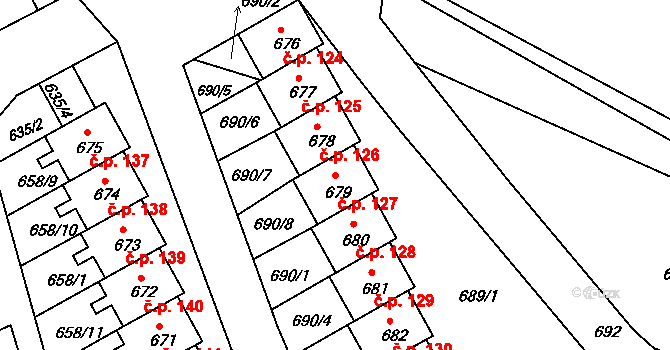 Mimoň V 127, Mimoň na parcele st. 679 v KÚ Mimoň, Katastrální mapa