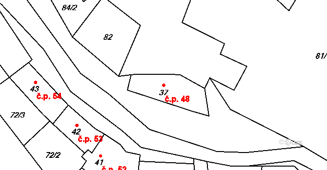 Býčkovice 48 na parcele st. 37 v KÚ Býčkovice, Katastrální mapa