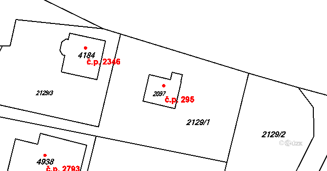 Rožnov pod Radhoštěm 295 na parcele st. 2097 v KÚ Rožnov pod Radhoštěm, Katastrální mapa
