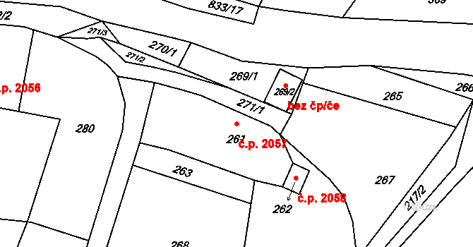 Rožnov pod Radhoštěm 2057 na parcele st. 261 v KÚ Hážovice, Katastrální mapa