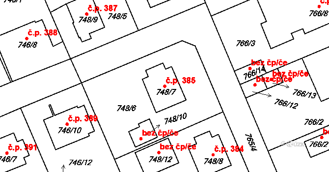 Bechyně 385 na parcele st. 748/7 v KÚ Bechyně, Katastrální mapa