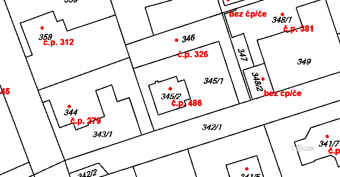 Planá nad Lužnicí 486 na parcele st. 345/2 v KÚ Planá nad Lužnicí, Katastrální mapa
