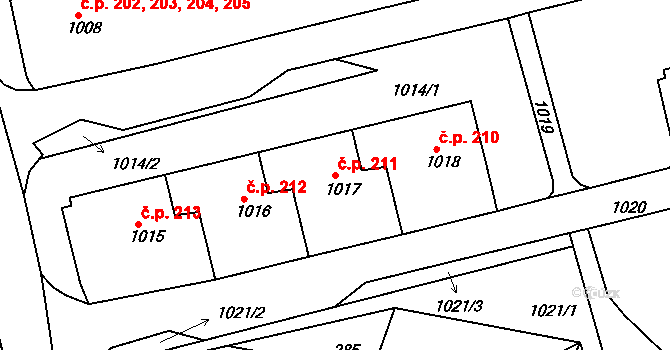 Chlumec 211 na parcele st. 1017 v KÚ Chlumec u Chabařovic, Katastrální mapa
