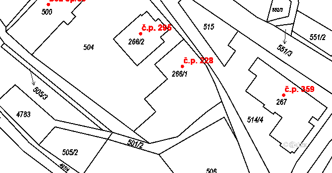 Horní Sloupnice 228, Sloupnice na parcele st. 266/1 v KÚ Horní Sloupnice, Katastrální mapa