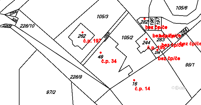 Polabec 34, Poděbrady na parcele st. 49 v KÚ Polabec, Katastrální mapa