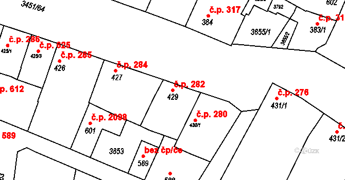 Lysá nad Labem 282 na parcele st. 429 v KÚ Lysá nad Labem, Katastrální mapa