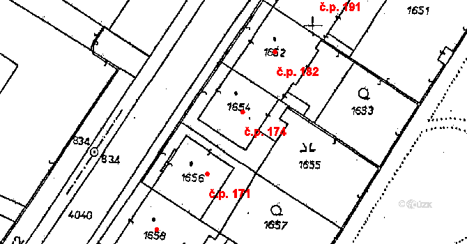 Poděbrady II 174, Poděbrady na parcele st. 1654 v KÚ Poděbrady, Katastrální mapa