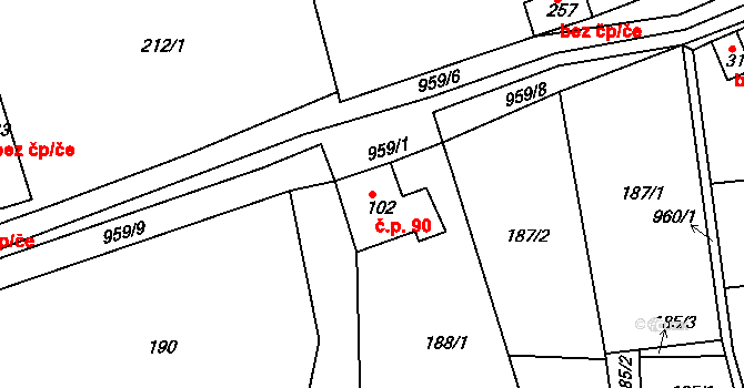 Vrchoslav 90, Krupka na parcele st. 102 v KÚ Vrchoslav, Katastrální mapa
