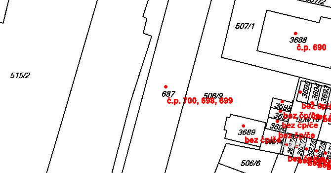Chrudim II 698,699,700, Chrudim na parcele st. 687 v KÚ Chrudim, Katastrální mapa