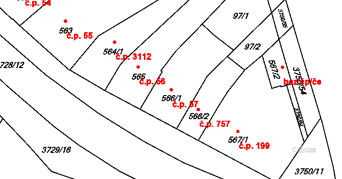 Břeclav 57 na parcele st. 566/1 v KÚ Břeclav, Katastrální mapa