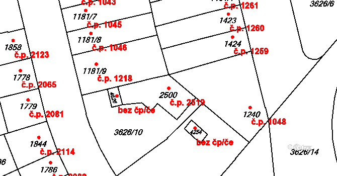 Břeclav 2519 na parcele st. 2500 v KÚ Břeclav, Katastrální mapa