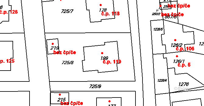 Javorník 119 na parcele st. 199 v KÚ Javorník u Svitav, Katastrální mapa