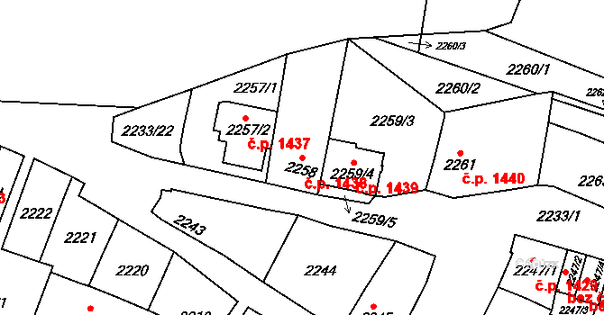 Husovice 1438, Brno na parcele st. 2258 v KÚ Husovice, Katastrální mapa