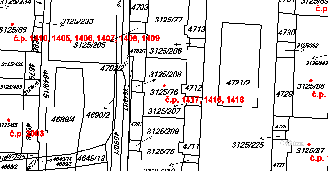 Řečkovice 1416,1417,1418, Brno na parcele st. 3125/76 v KÚ Řečkovice, Katastrální mapa