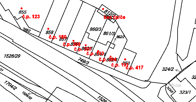 Komín 394, Brno na parcele st. 861/1 v KÚ Komín, Katastrální mapa