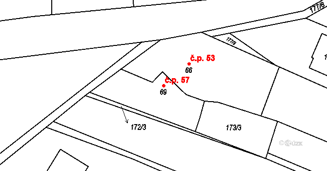 Nýrov 57 na parcele st. 69 v KÚ Nýrov, Katastrální mapa